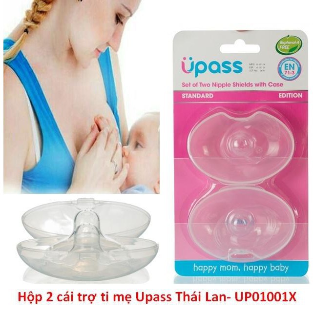 Bộ 2 chiếc trợ ty mẹ kèm hộp Upass - núm trợ ti silicon cho bé bú