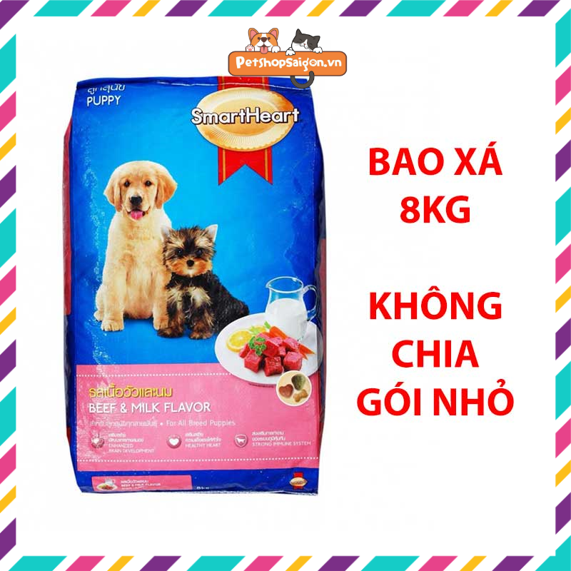 [RẺ ƠI RẺ][BAO XÁ 8KG] Thức ăn hạt cho chó con SMARTHEART PUPPY 8KG vị bò và sữa - Chính hãng Thái Lan