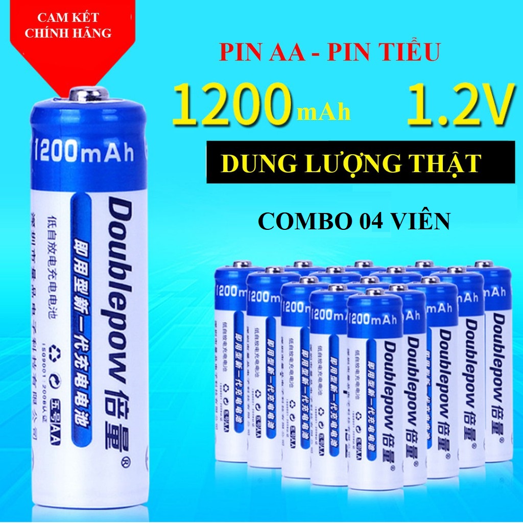 Bộ 4 viên pin tiểu sạc lại AA 1200mAh sạc lại chuyên dùng cho đồ chơi điều khiển, micro...