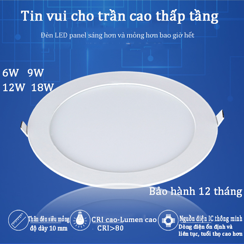 Đèn Led âm trần siêu mỏng 6w 9w 12w 18w ánh sáng trắng vàng trang trí nội thất bảo hành 12 tháng