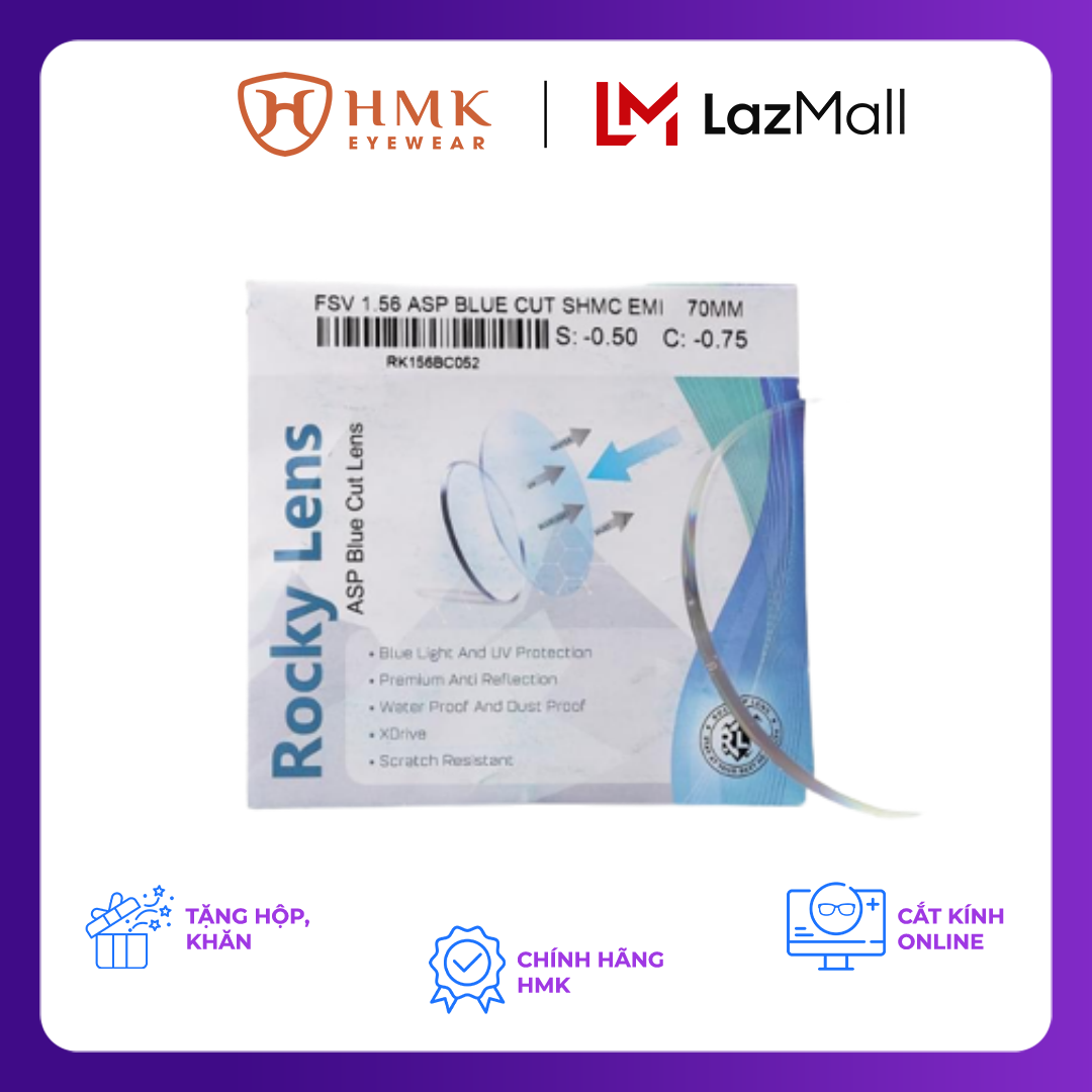 TRÒNG ROCKY TRẮNG TRONG 1.56 CHỐNG ÁNH XANH, CHỐNG UV CHÍNH HÃNG THỜI THƯỢNG HMK