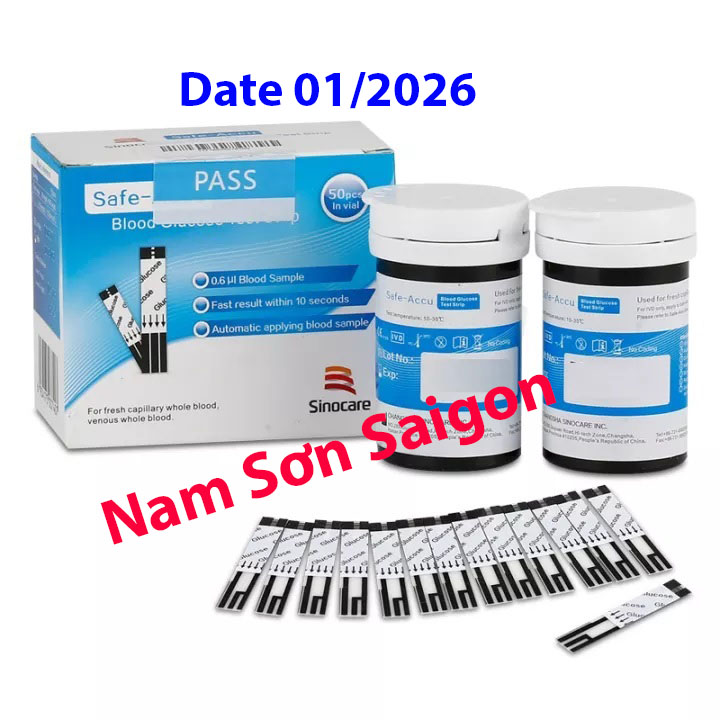 Que Thử Đường Huyết Hộp 50 Que Safe Accu Chính Hãng Sinocare, Que thử tiểu đường, Nam Sơn SaiGon