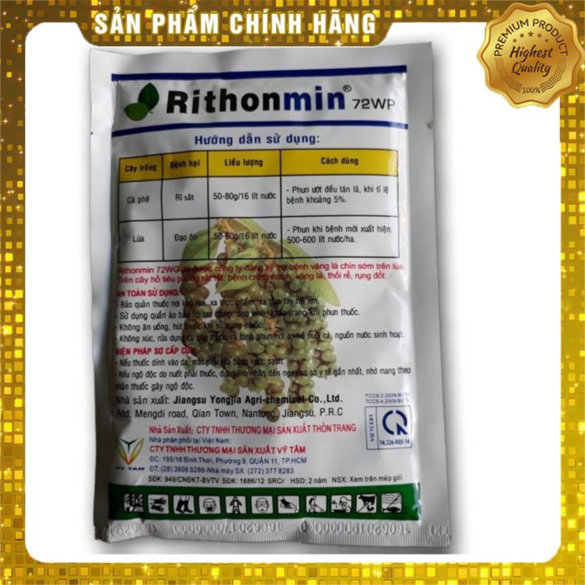 Thuốc Trừ Bệnh Rithonmin 72WP (100g) Đặc Trị Vàng Lá Chín Sớm, Rỉ Sắt, Đạo Ôn, Thán Thư, Phấn Trắng, Sương Mai Trên Cây Trồng