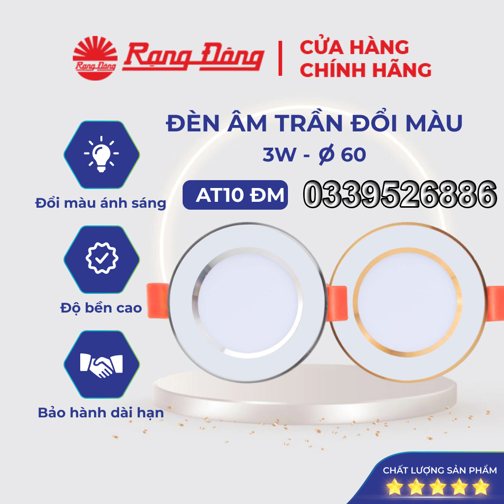 Đèn led âm trần đổi màu downlight rạng đông d at10l đm 60/3w