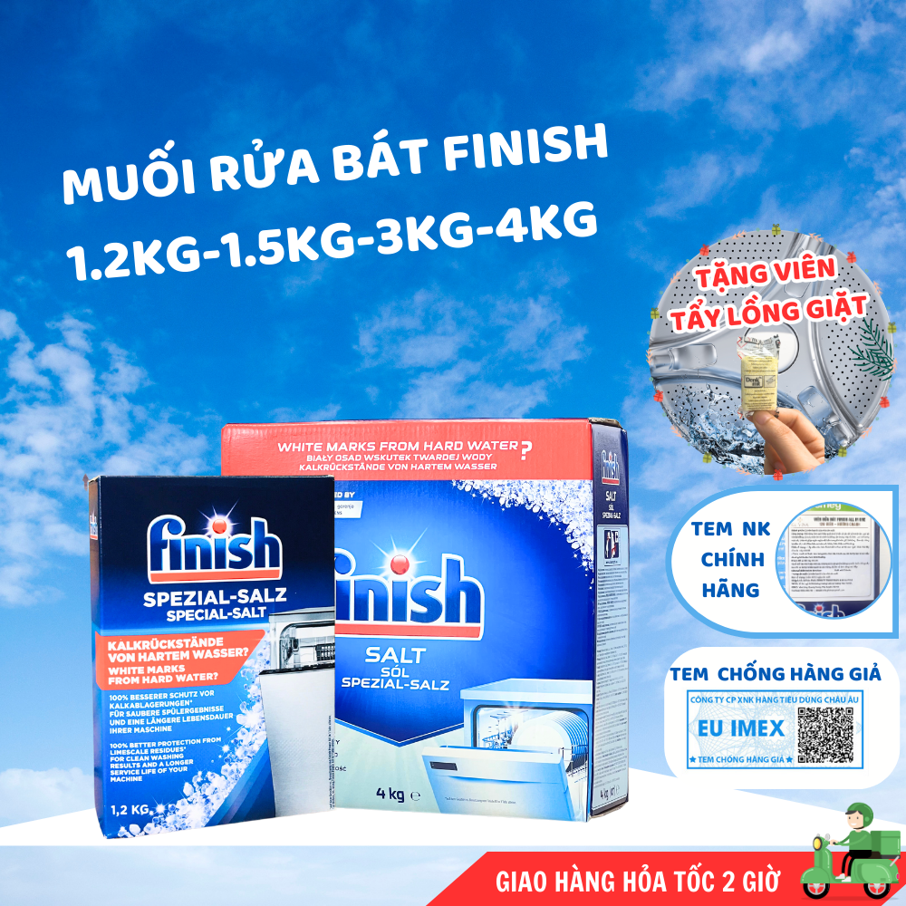 Muối rửa chén bát finish 4kg, 1.5kg, 1.2kg muối máy rửa bát finish, muối làm mềm nước Finish