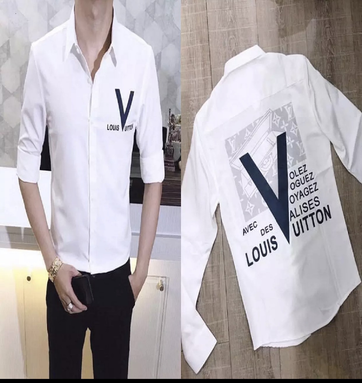 [HCM]Áo sỏ mi vải lụa mềm mại họa tiết chử cực  đep