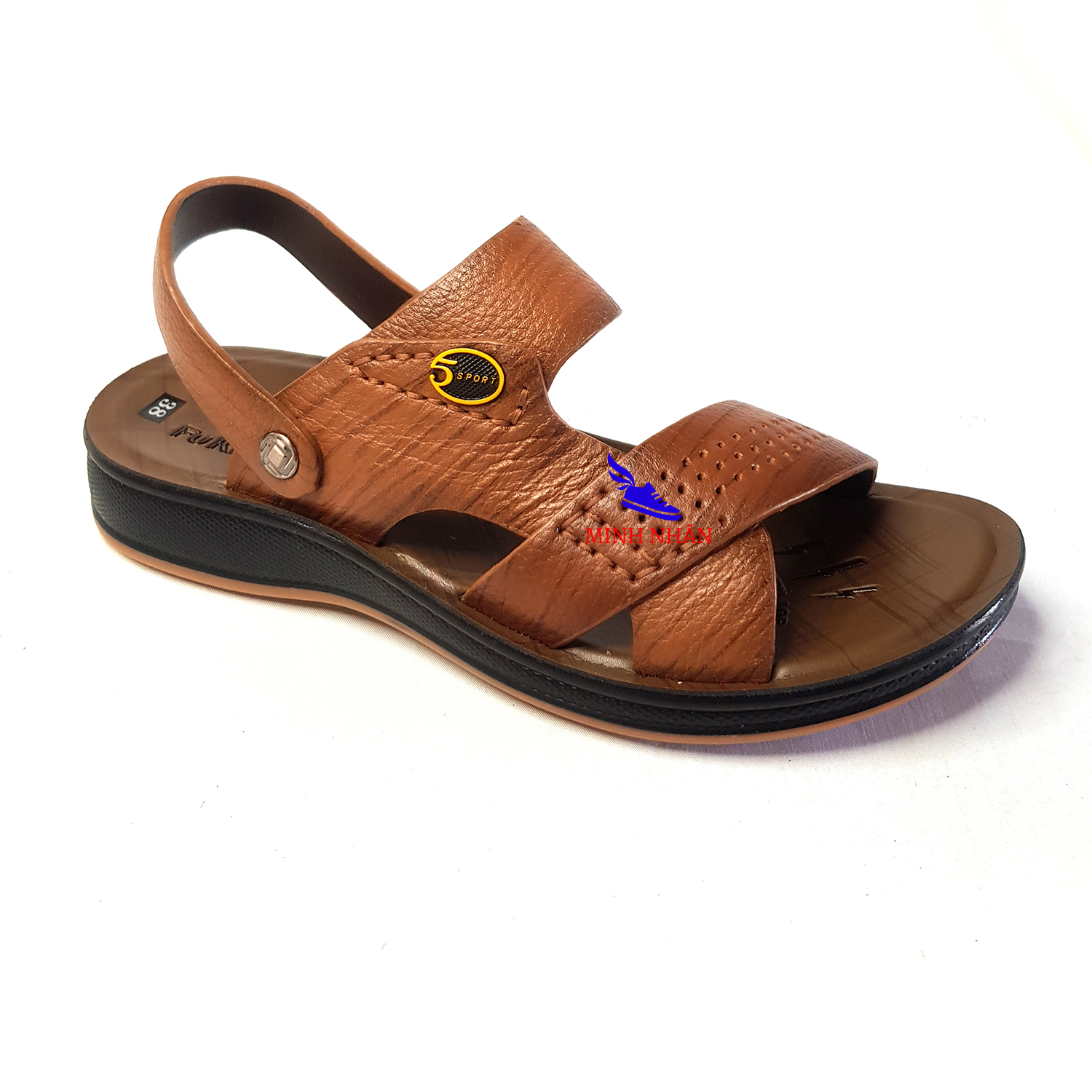 Dép da nam Q-13 tăng chiều cao 4cm Xăng đan Sandal nam da bò xịn quai ngang quai hậu cao cấp xuất khẩu thời trang đẹp giá rẻ màu nâu
