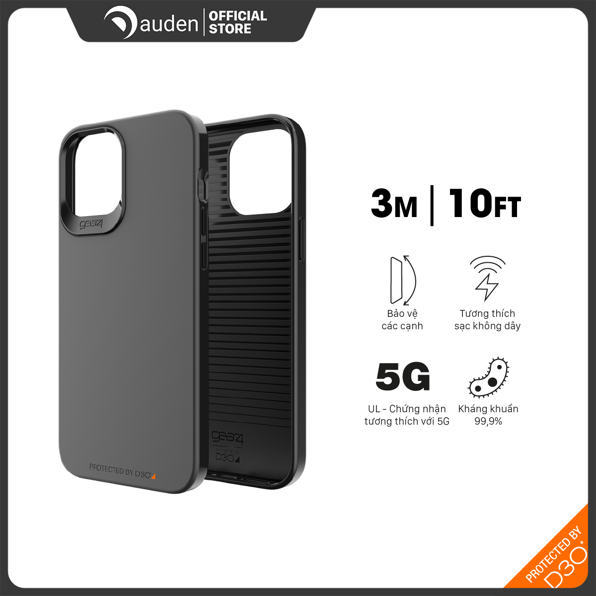 Ốp lưng chống sốc Gear4 D3O Holborn Slim 5G 3m cho iPhone 12 series - Dâu Đen Store