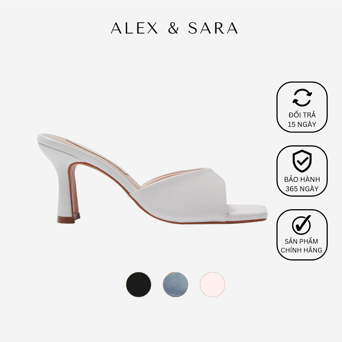 Guốc nữ dép cao gót mũi vuông, màu tối giản thanh lịch cho nàng đi làm đi chơi Lenora Mule | ALEX & SARA - AL204