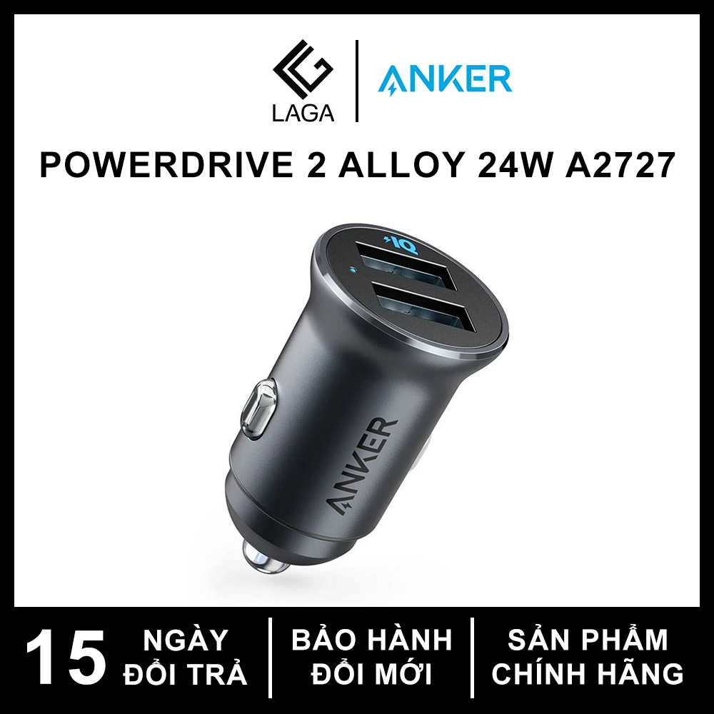 Cốc sạc ô tô anker powerdrive 2 alloy 24w - a2727
