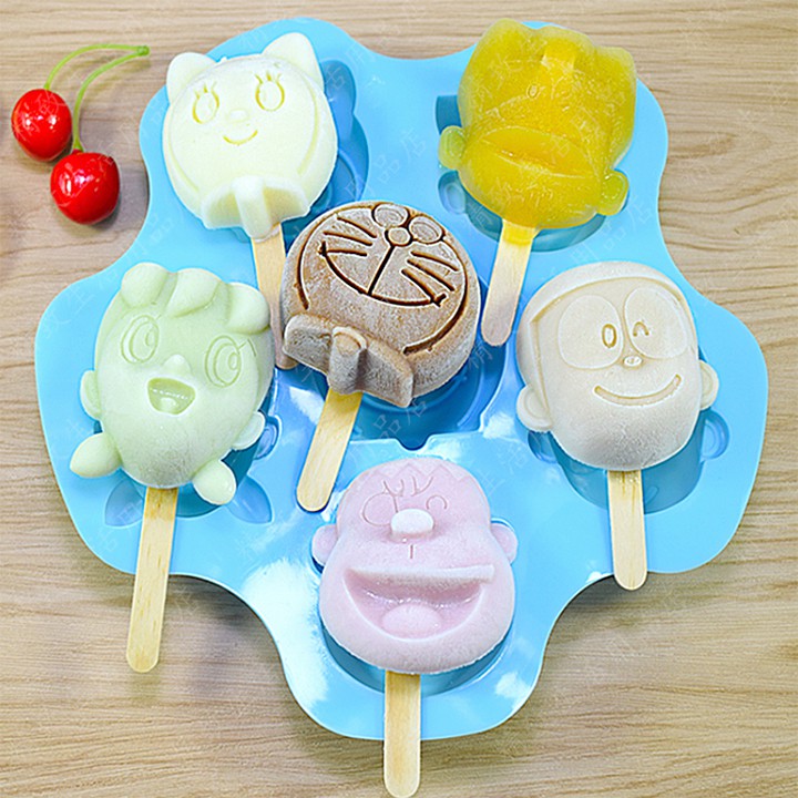 Khuôn Silicon Đổ Socola/Thạch/Đá/Kẹochipchip/Pudding Hình 6 Nhân Vật Hoạt Hình Doraemon