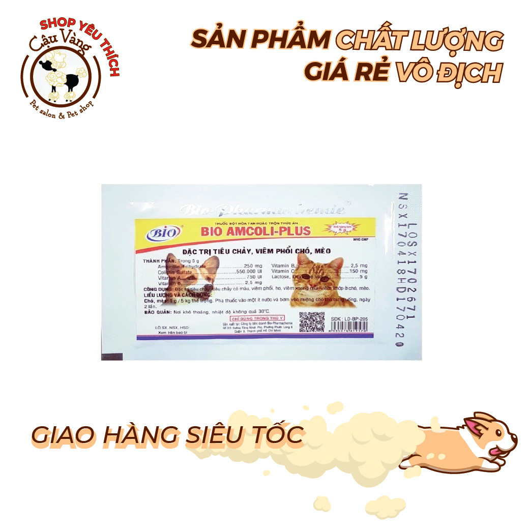 HỖ TRỢ KIỂM SOÁT TIÊU CHẢY, VIÊM PHỔI CHO CHÓ MÈO BIO AMCOLI - PLUS GÓI 5G
