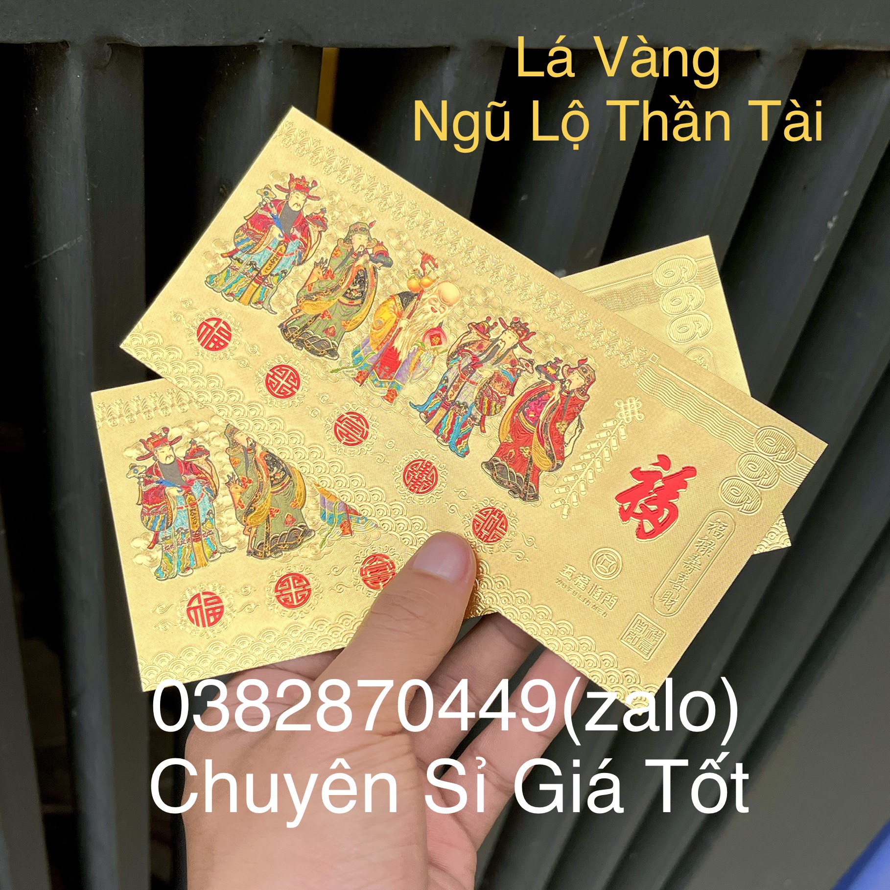 Lá vàng ngũ lộ thần tài - ngũ phúc: phúc lộc thọ tài hỷ phong thủy may mắn
