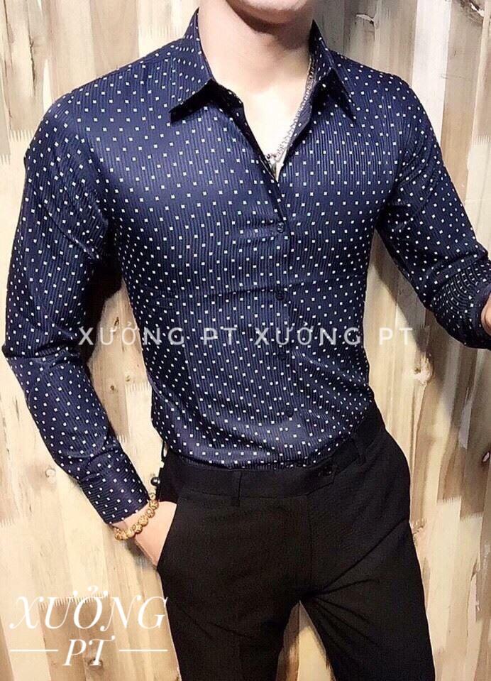 Áo sơ mi họa tiết Xanh Than sang chảnh rụng rời