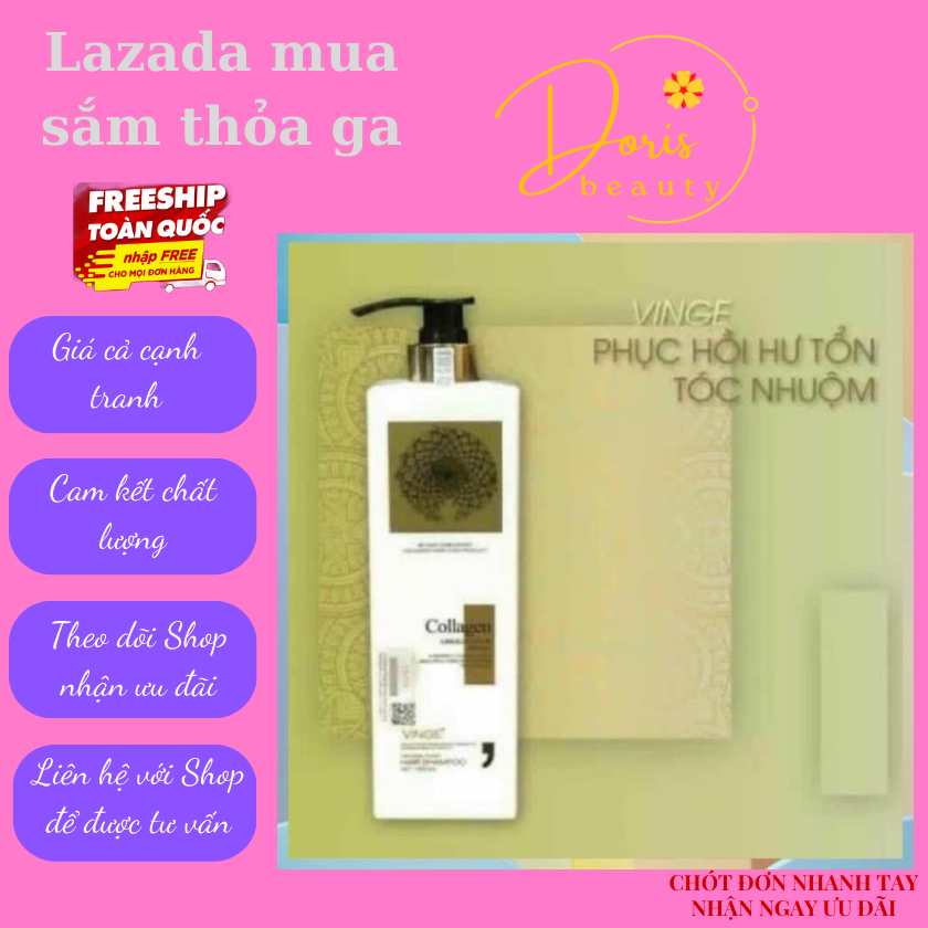 Cặp 2 chai dầu gội và xả collagen vinge 1000ml