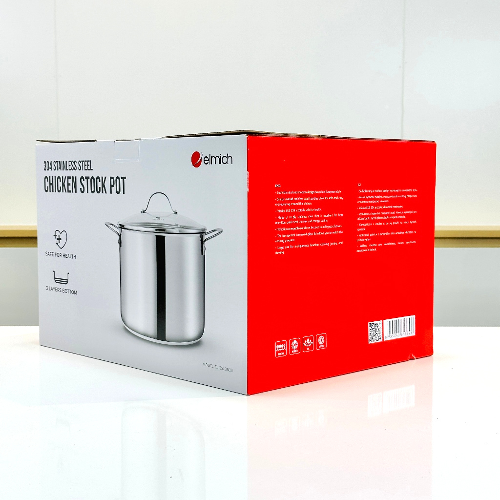 Nồi luộc gà 5 đáy inox 304 elmich el-2525in30 size 30cm thành cao 24cm dung tích 16l, bảo hành 24 tháng