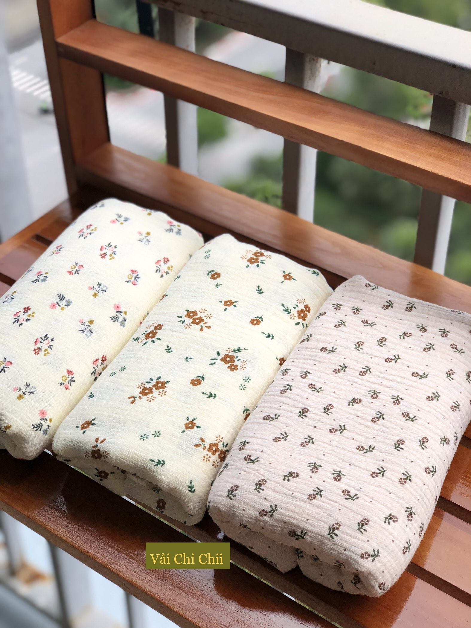 Vải xô muslin 2 lớp chất đẹp in hoa - Vải Chi Chii