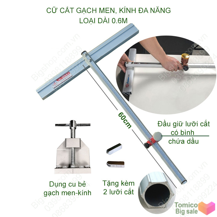 [Hà nội] Cữ cắt gạch men, kính hàng loại bằng hợp kim nhôm kèm bẻ gạch kiểu vặn ốc vít và 2 đầu lưỡi cắt