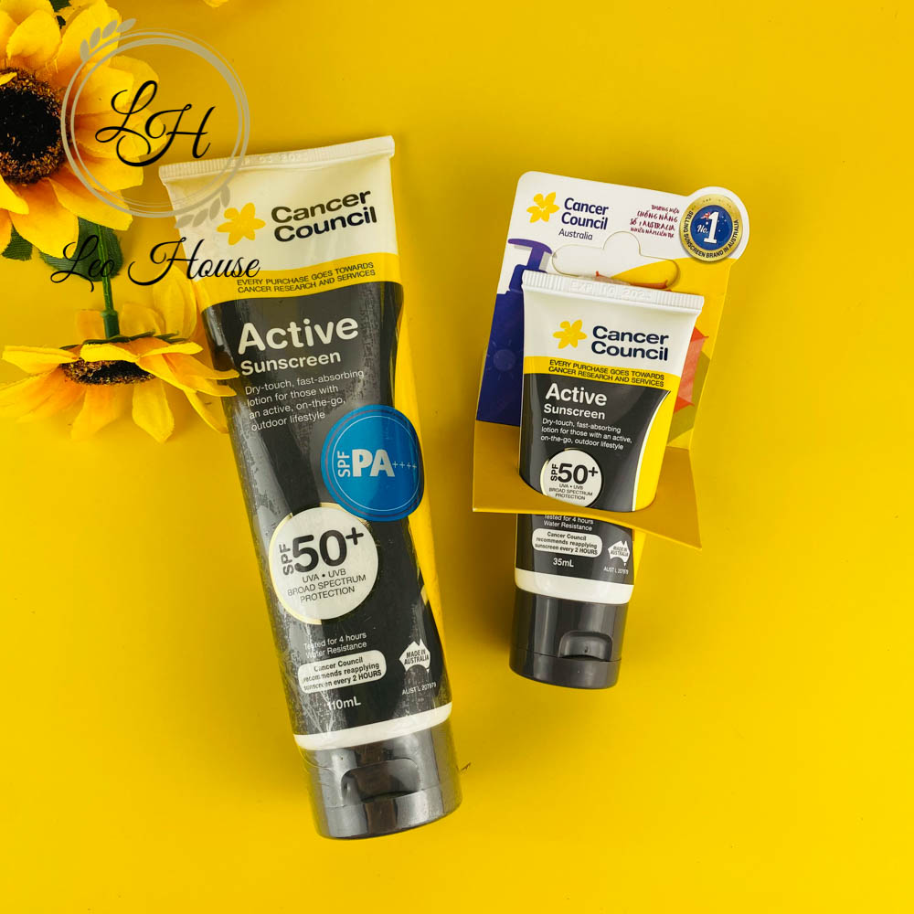 Kem chống nắng Cancer Council Active Suncreen SPF50+ - Chống nắng phổ rộng UVA & UVB, dành cho da dầu, hàng chính hãng
