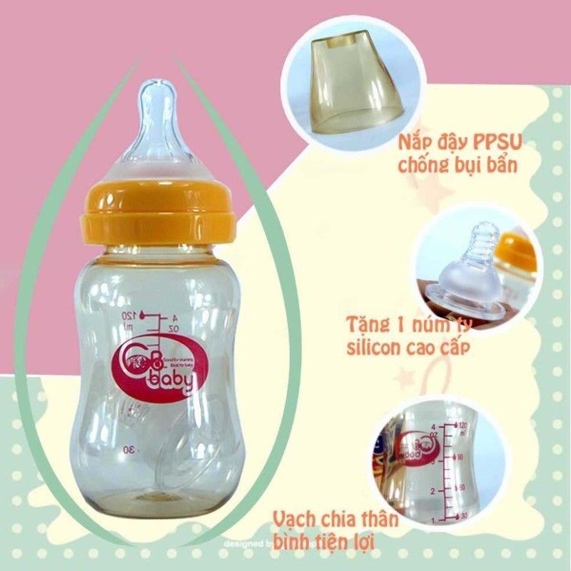 Bình sữa ppsu gb baby 120ml-180ml-240ml núm siêu mềm kèm núm thay thế/ hang chuẩn