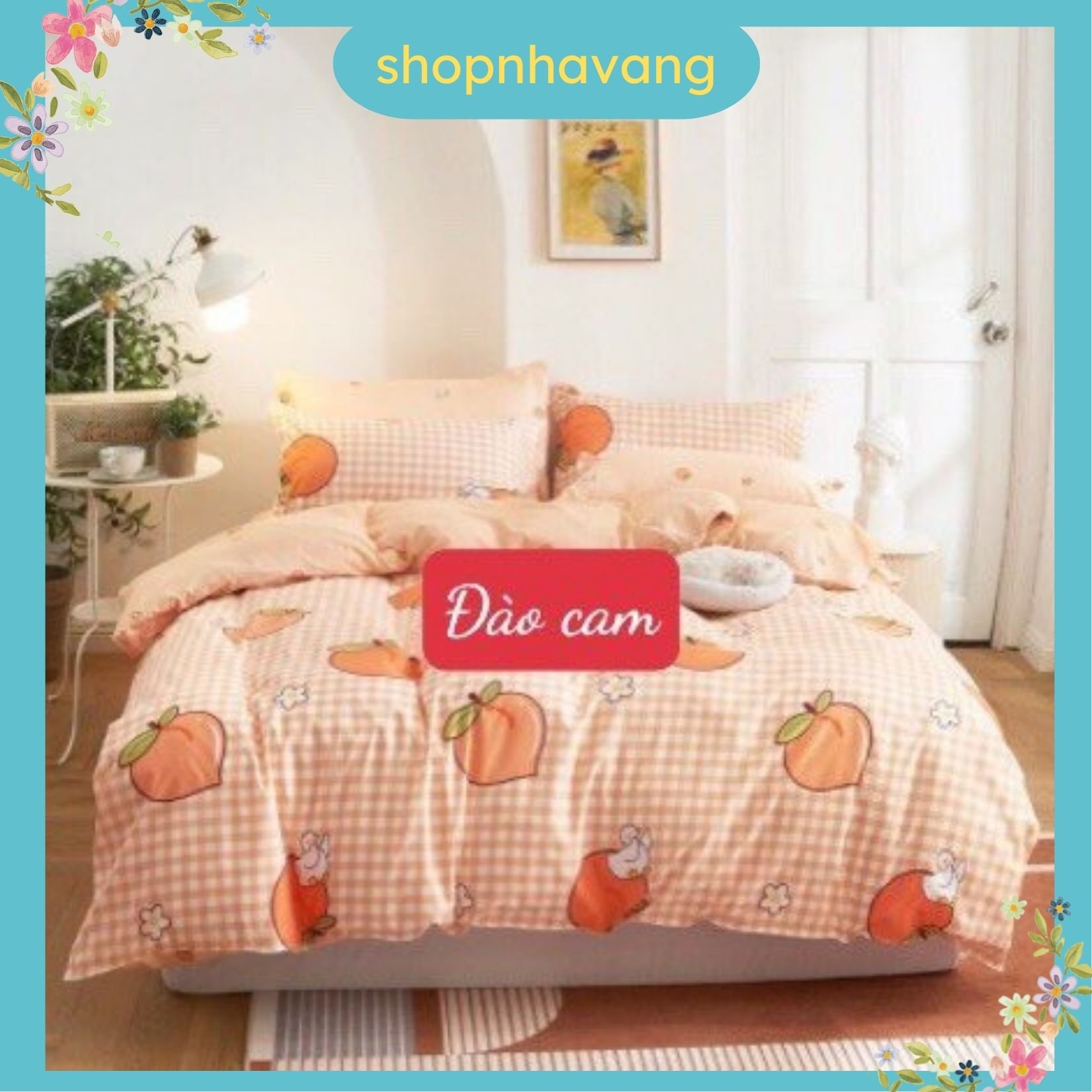 Ga trải giường kích thước 1m8x2m, được chọn mẫu, đào cam