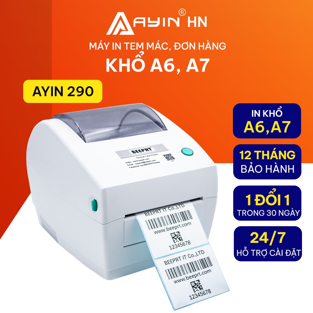Máy in nhiệt AYIN 290 in đơn hàng, mã vận đơn, mã vạch, phiếu gửi hàng