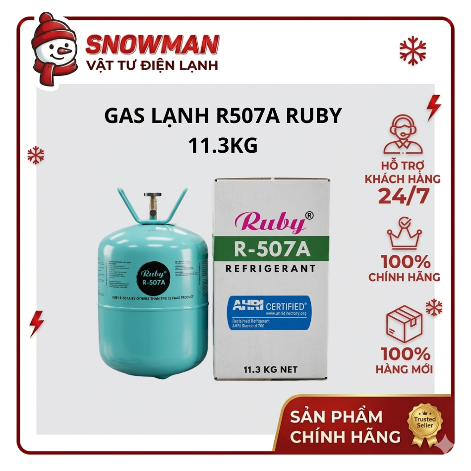 Gas Lạnh R507A Ruby 11.3KG – Môi Chất Làm Lạnh Cho Kho Lạnh, Tủ Đông, Hiệu Suất Ổn Định