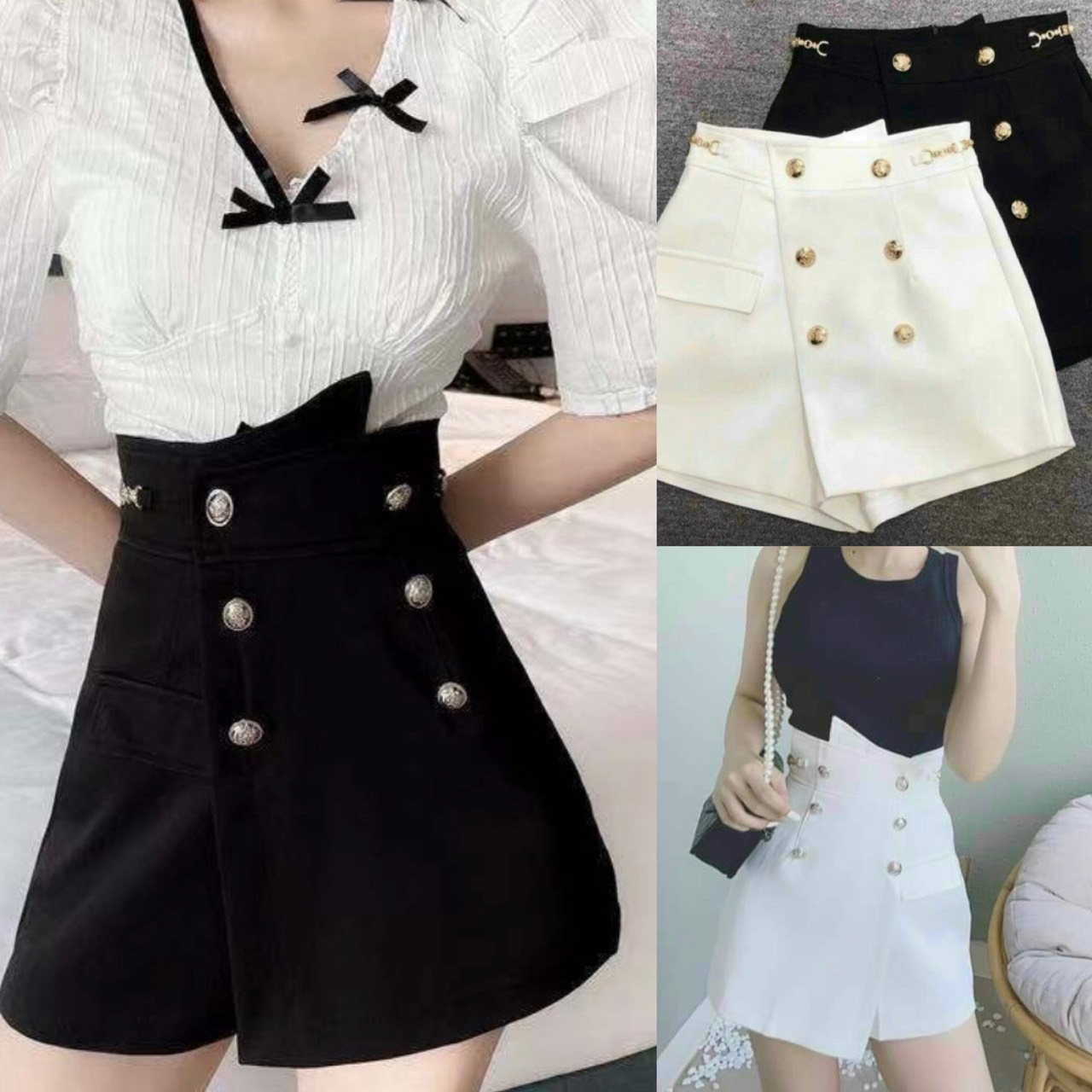 Chân váy ngắn nữ chân váy đính cúc cạp lệch đính xích sang chảnh hottrend NHẬT LINH - CV439