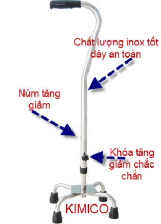Gậy tập đi 4 chân, tay cong Lucass - gậy chống cho người già