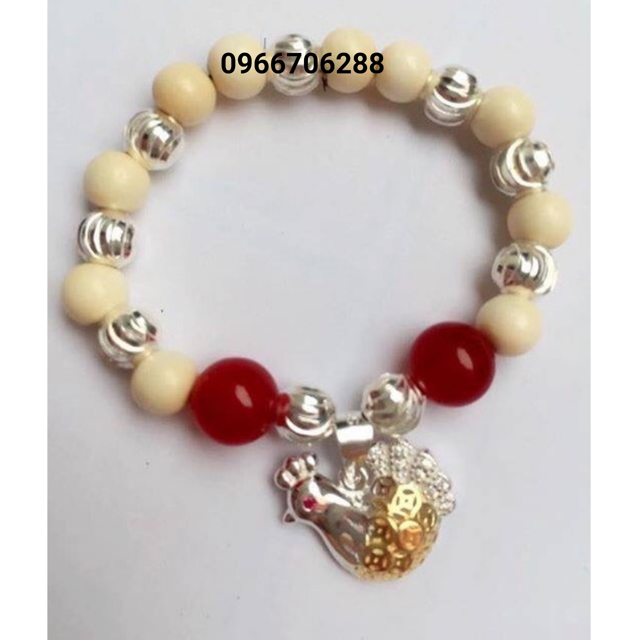 Vòng dâu bi bạc + 2 đá mệnh + con giáp cho bé trai và bé gái