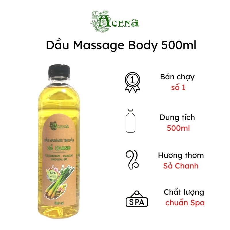 Dầu massage body toàn thân tinh dầu sả chanh acena 500ml