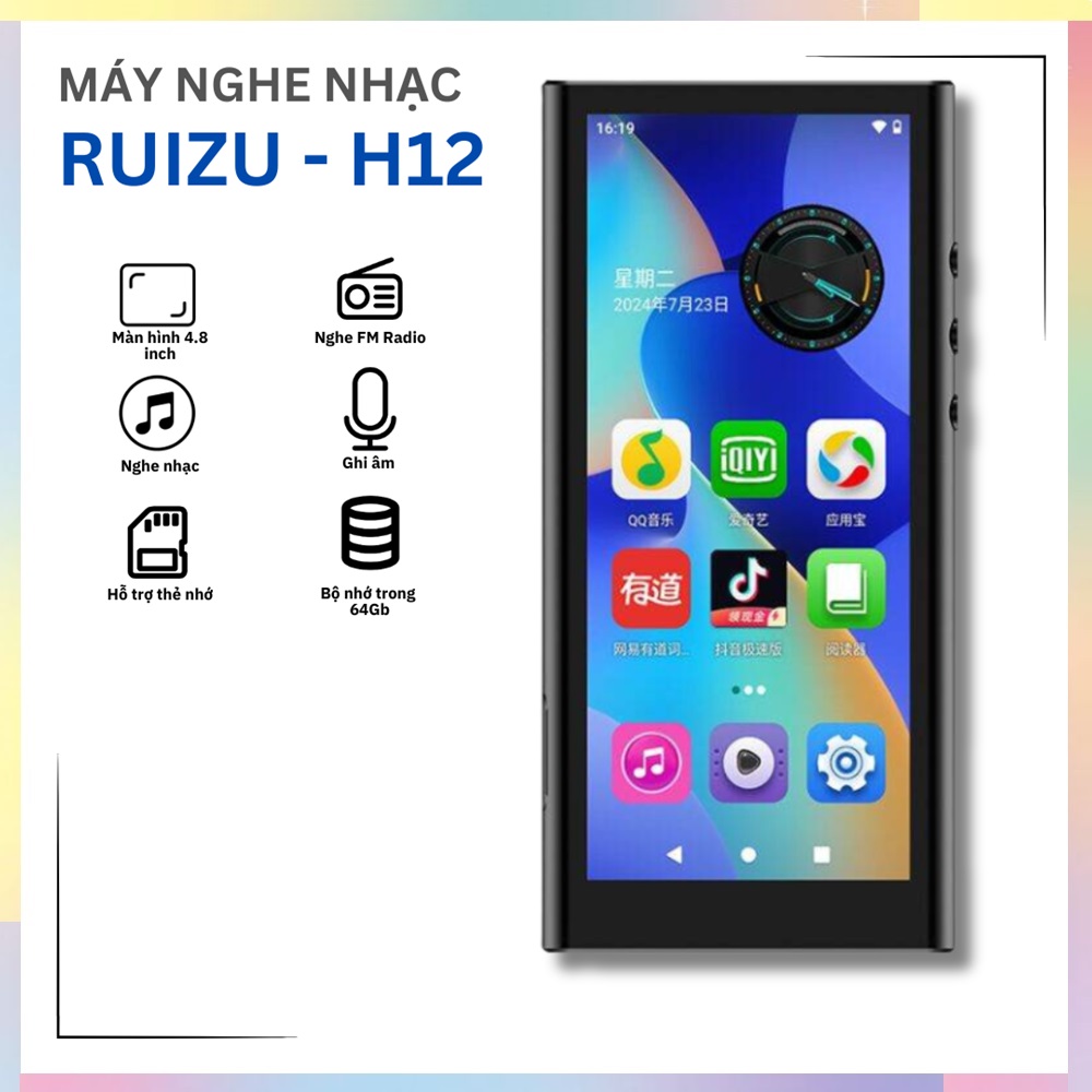   Hỗ trợ tiếng Việt  Máy nghe nhạc Ruizu H12 Ram 4G bộ nhớ trong 64G chạy Android 10 - Máy nghe nhạc cao cấp Ruizu H12 màn hình IPS 4.8inch Full HD 