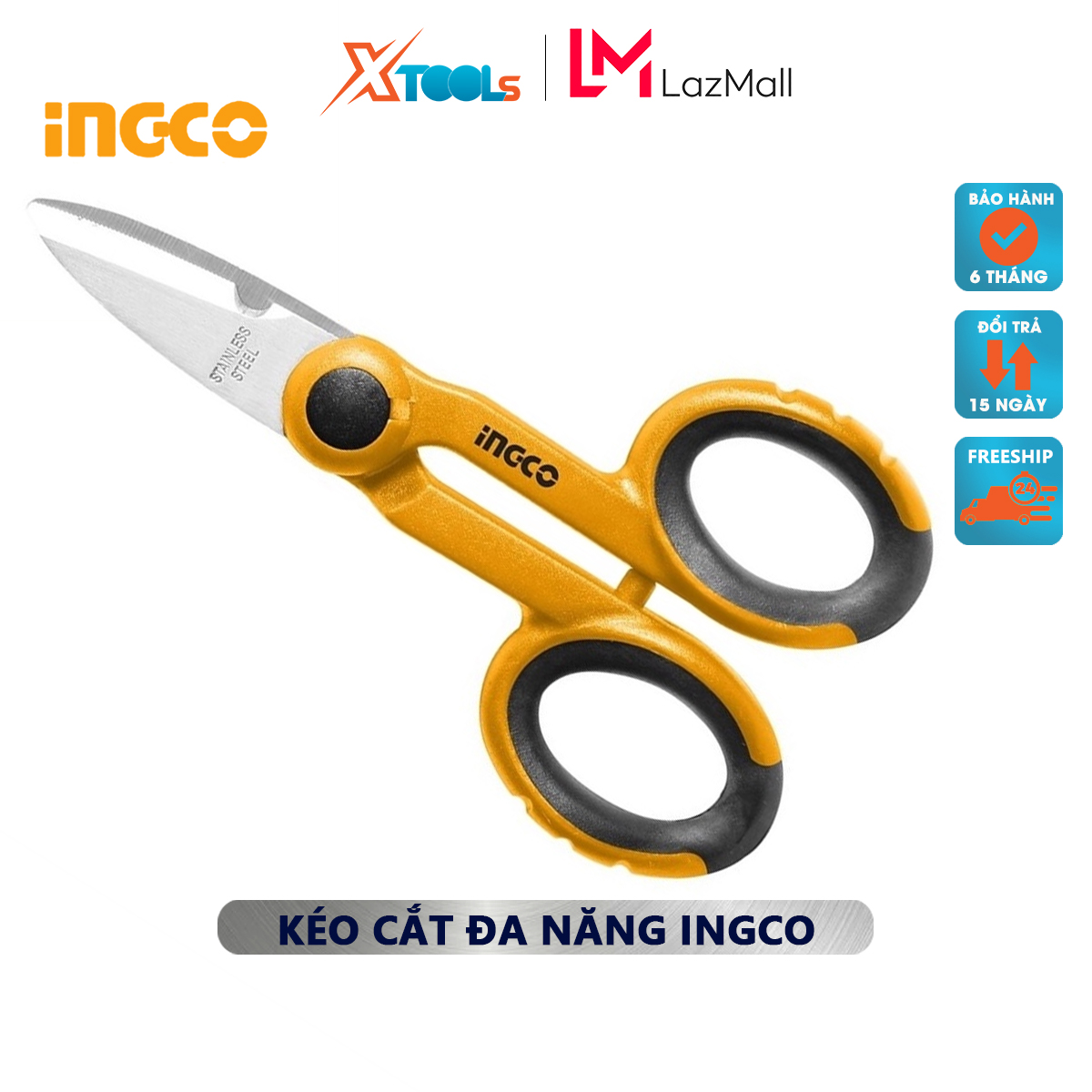 Kéo thợ điện INGCO HES02855 | kéo cắt đa năng  kích thước 145mm (5.5 ") độ dày lưỡi kéo 3.0mm  cắt, kẹp, tuốt các loại dây cáp, dây điện, dây kim loại [CHÍNH HÃNG] [XTOOLs]