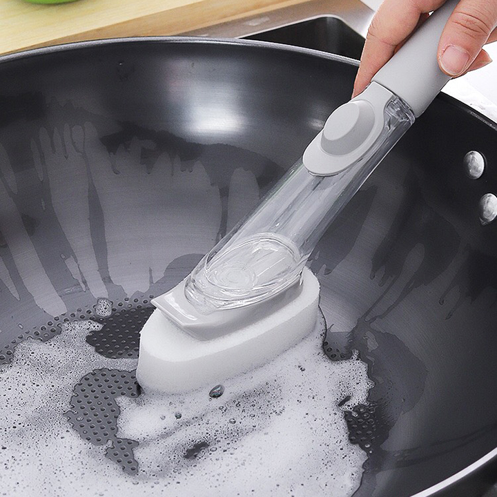 Cây cọ rửa nhà bếp đa năng 2in1 có bình đựng xà phòng, tiện dụng cho việc chùi rửa
