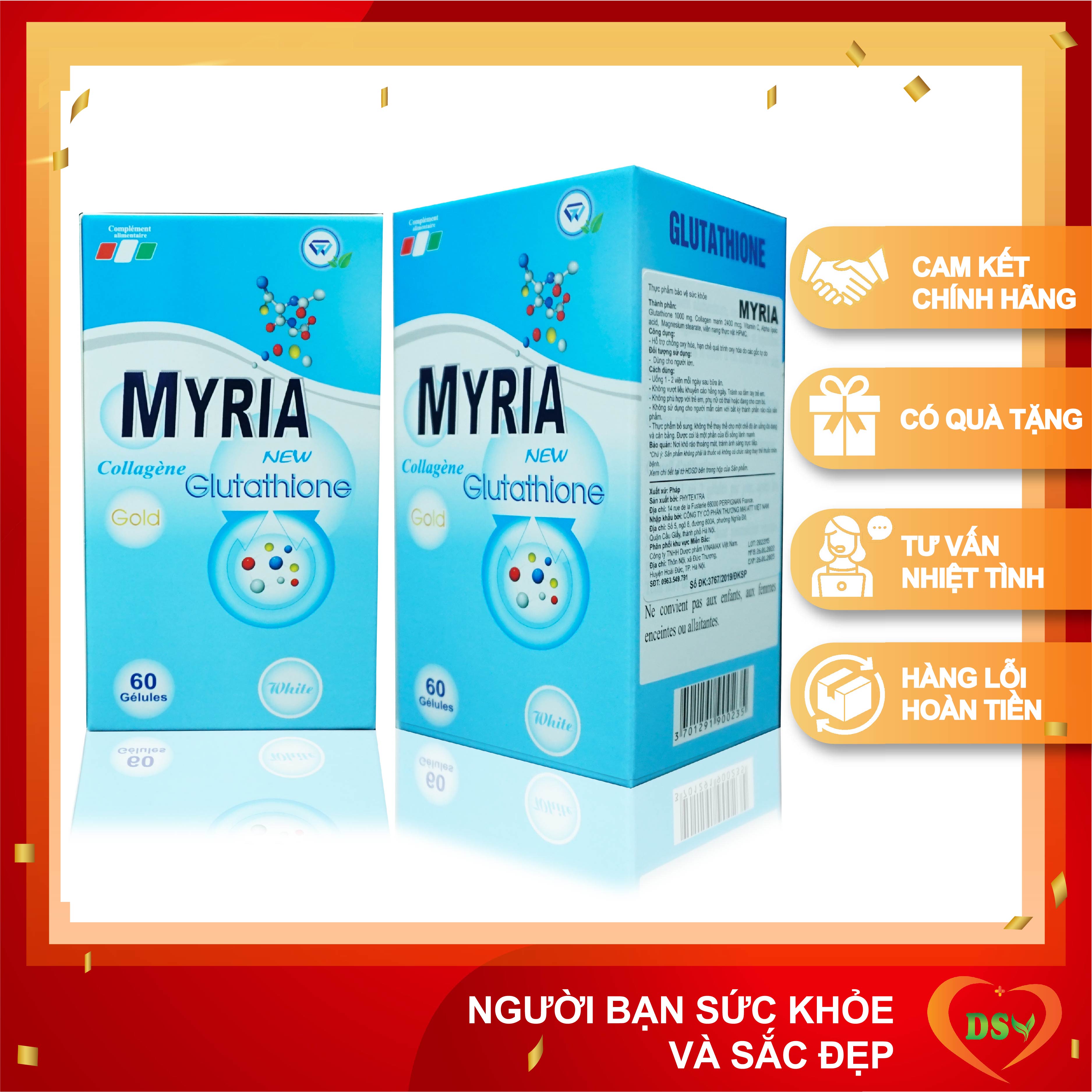 Viên Uống Trắng Da Myria - Glutathion 1000mg, Collagen