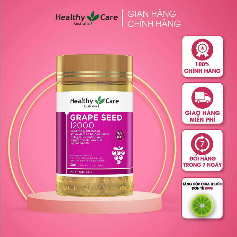 Viên uống Tinh chất hạt nho Healthy Care Grape Seed 12000 300 viên