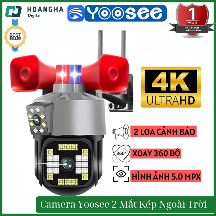 Camera Wifi Yoosee 2 Mắt 5.0MPX - 4K Siêu Nét , Loa Kép Công Suất Lớn , Đèn Cảnh Báo, Camera Yoosee 