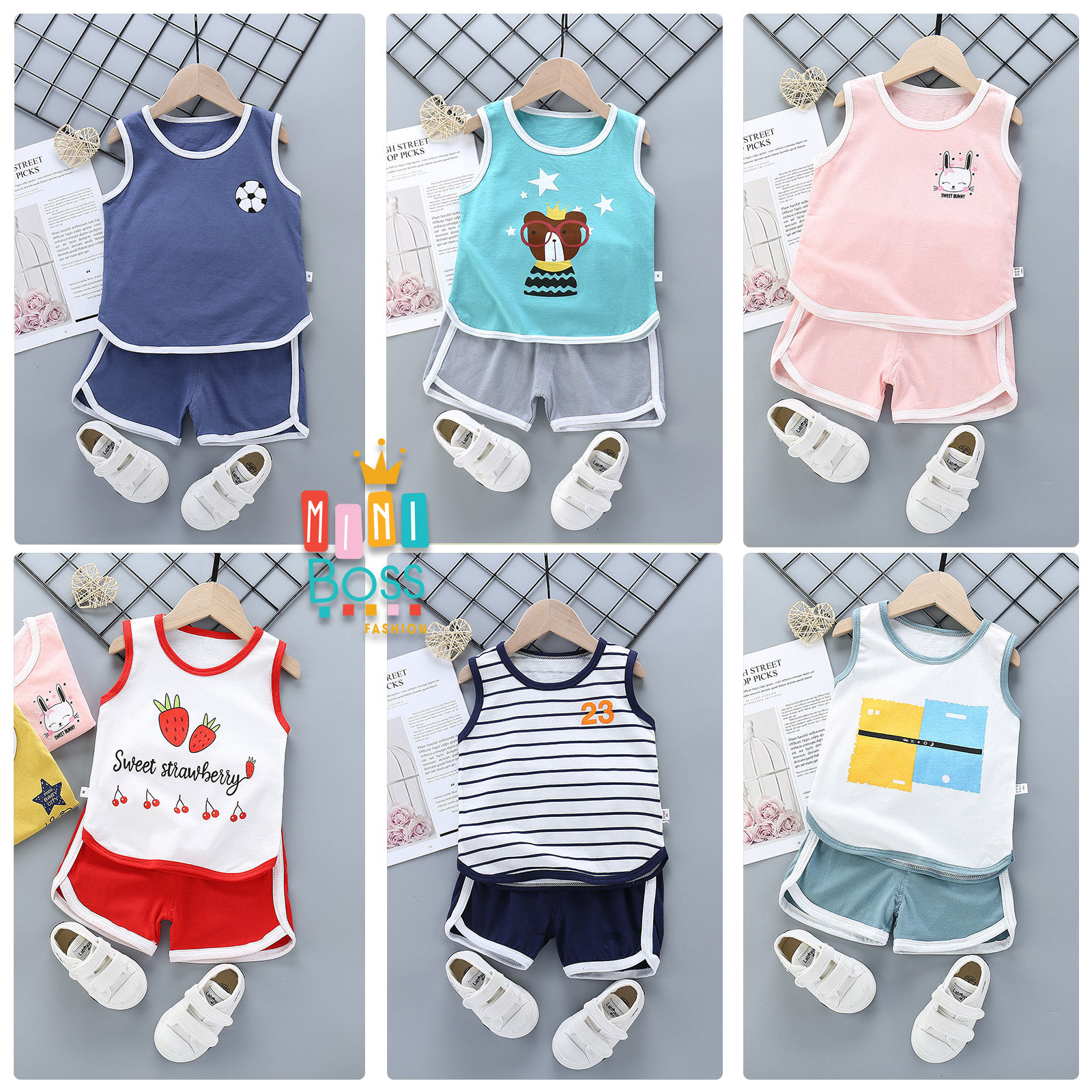 Bộ quần áo ba lỗ cho bé 10-23kg Quảng Châu | Bộ quần áo trẻ em ba lỗ