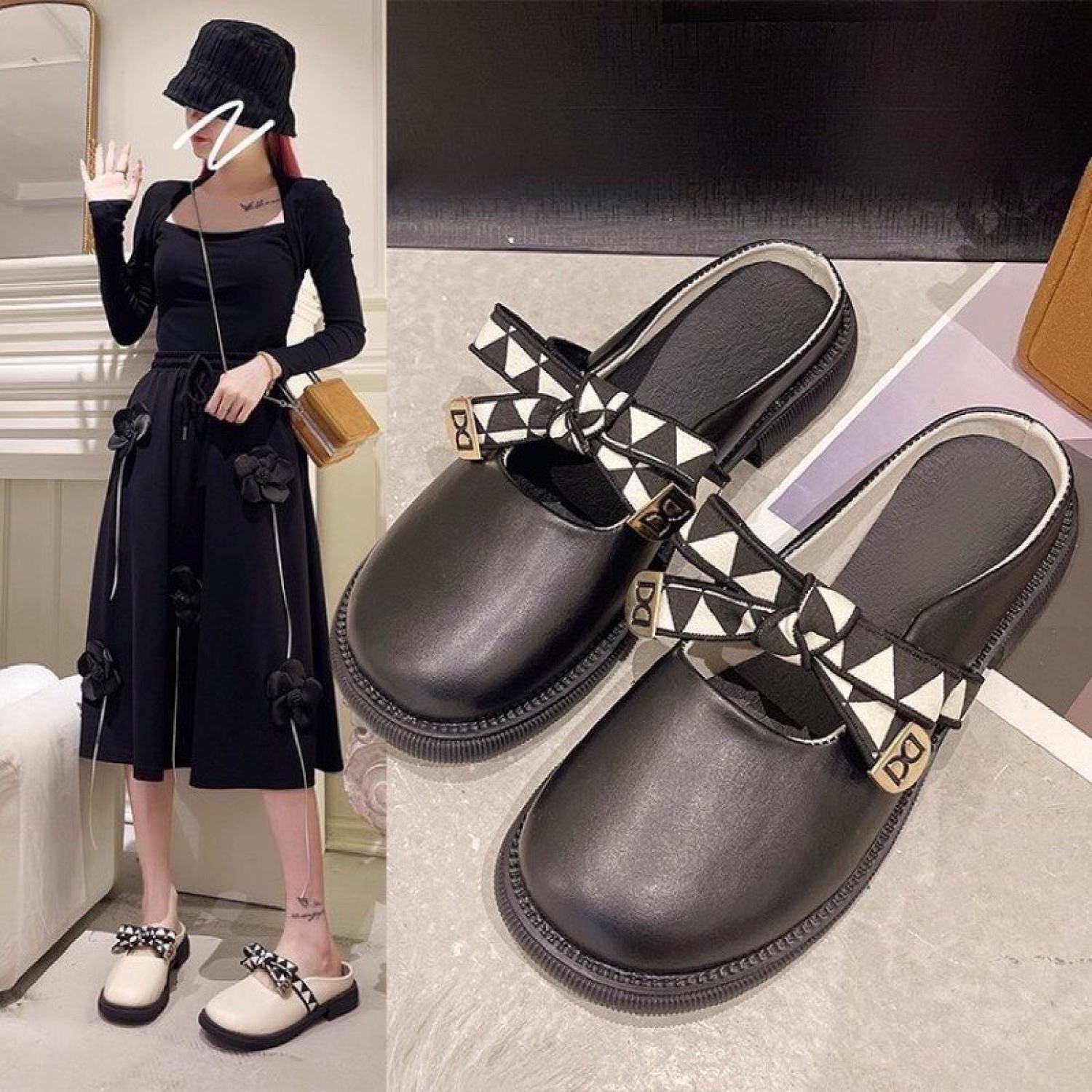 Giày sục lolita sabo nữ da mềm vintage
