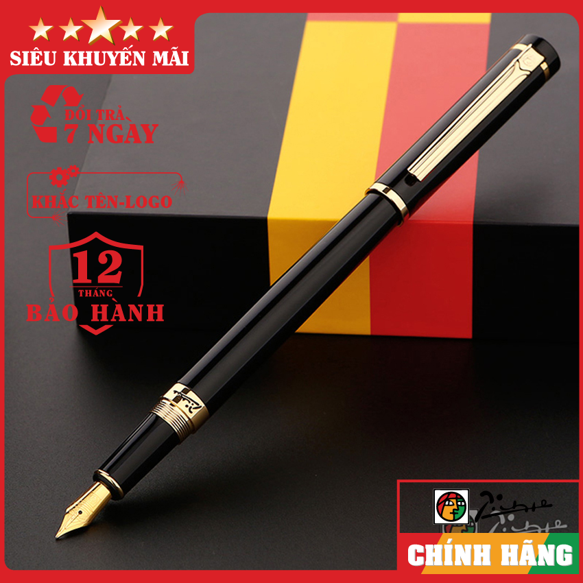 Bút ký cao cấp-Bút máy cao cấp Picasso 908FGBK-Thân đen cài vàng-Bút ký chính hãng-Khắc tên theo yêu cầu