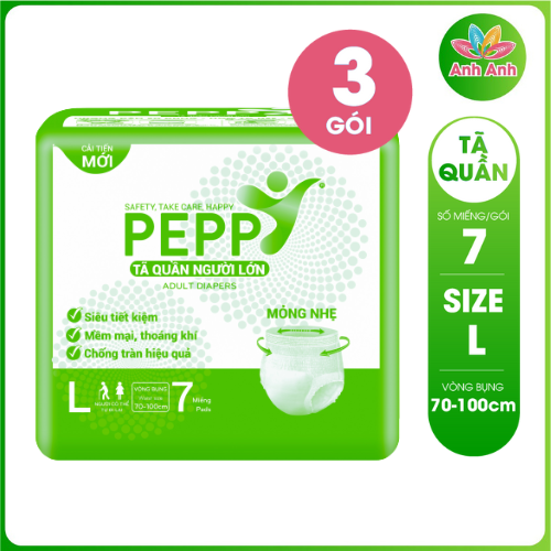 Combo 3 gói tả quần người lớn PEPPY Mỏng nhẹ Size L7 có 7 miếng/gói ( BAO BÌ MỚI CỦA DÒNG TẢ KERRY L)