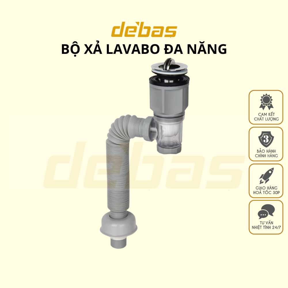 Bộ xả lavabo đa năng xi phông thoát nước bồn rửa mặt thích hợp mọi loại chậu rửa đa năng Debas