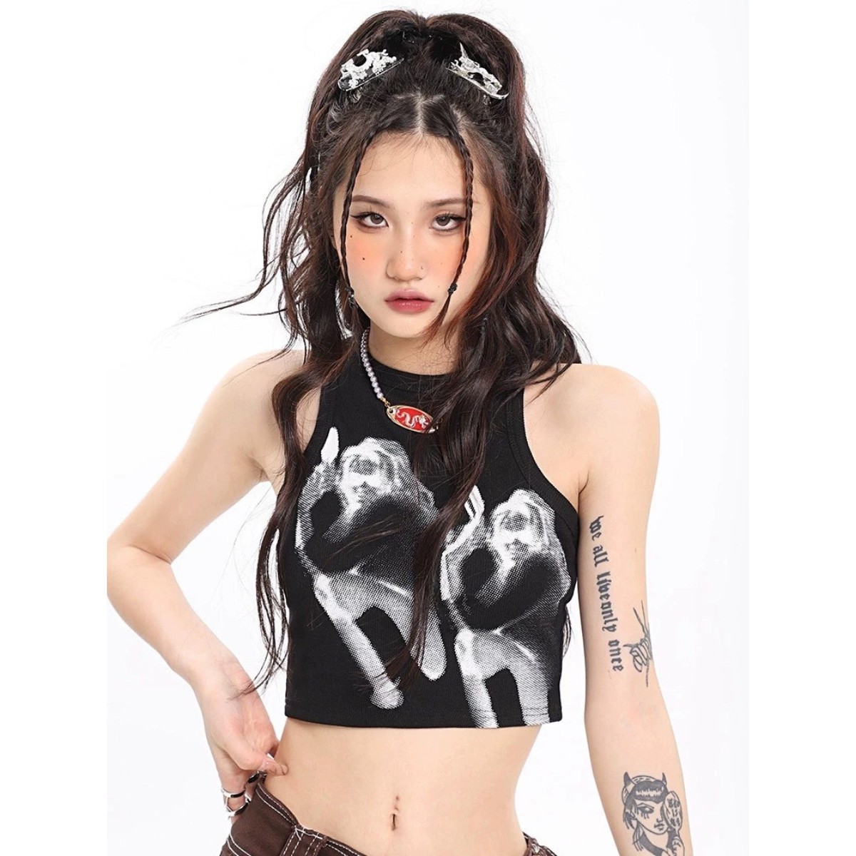 Áo croptop sát nách pinkstore29 kiểu ôm body kiểu in hình phong cách y2k mờ ảo a5634