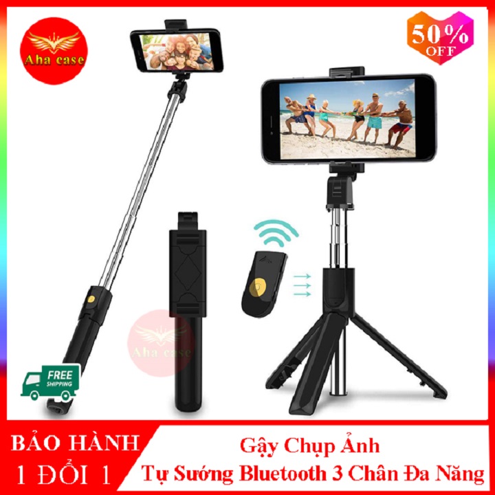 Gậy Chụp Ảnh Tự Sướng Bluetooth Giá Đỡ Điện Thoại 3 Chân Đa Năng – Tripod R1– Chụp Hình Selfie - Kèm Điều Khiển từ xa