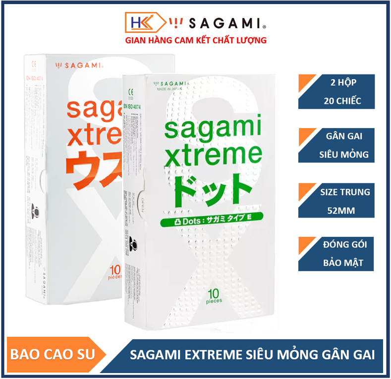 Combo 2 bao cao su gân gai Sagami Extreme White và siêu mỏng Super Thin - bộ 20 chiếc