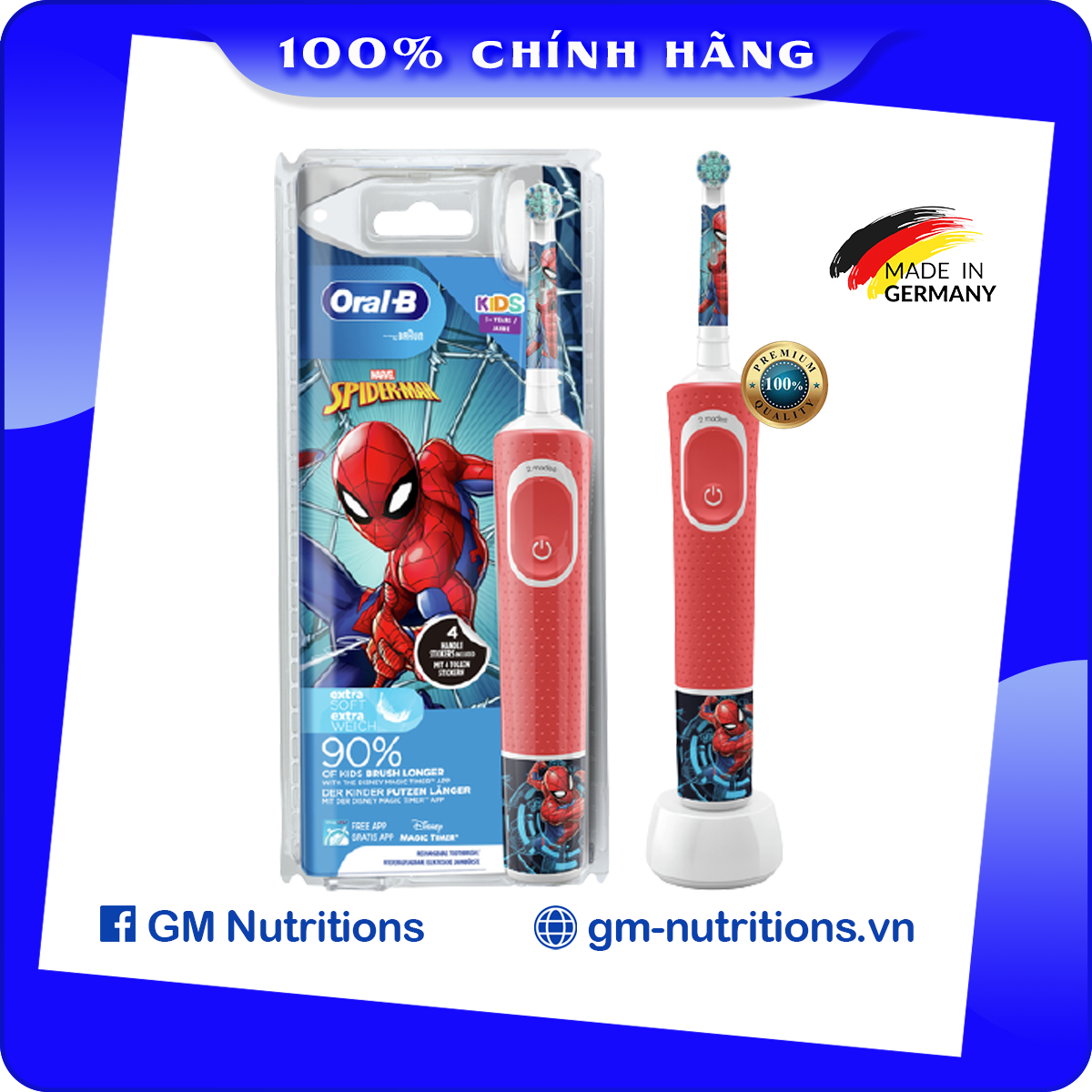 Bàn chải đánh răng điện Oral B Kid cho bé trai , bé gái từ 3 tuổi hàng Đức