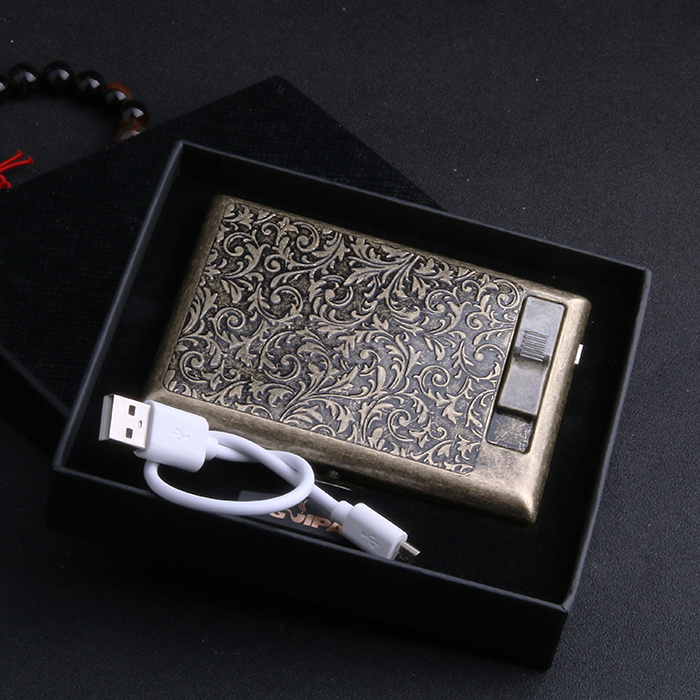 Phù hợp với 20 hộp đựng thuốc lá có thể sạc lại bật lửa chống gió usb sạc thuốc lá bật lửa hộp thuốc lá kim loại tự động kẹp thuốc lá siêu mỏng