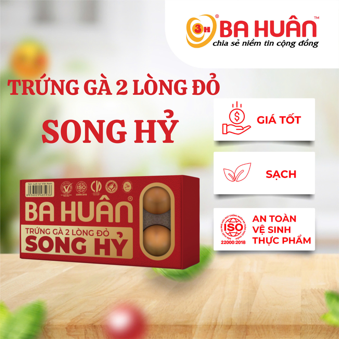 Trứng gà 2 lòng đỏ siêu to Song Hỷ Ba Huân - Quà tặng cao cấp - Trứng gà siêu to