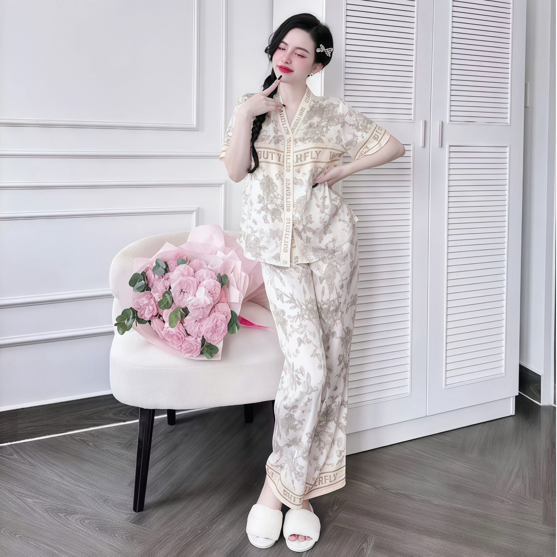 Bộ Đồ Ngủ Pijama Cộc Tay Quần dài Hisexy Set Pijama Lụa Latin Cao Cấp mềm mịn P17