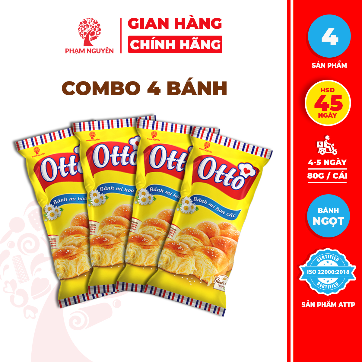 Combo 4 Bịch Bánh mì Hoa Cúc Mini Otto - Otto Mini Brioche Tressée 80g | Bánh mì tươi | Đồ ăn vặt
